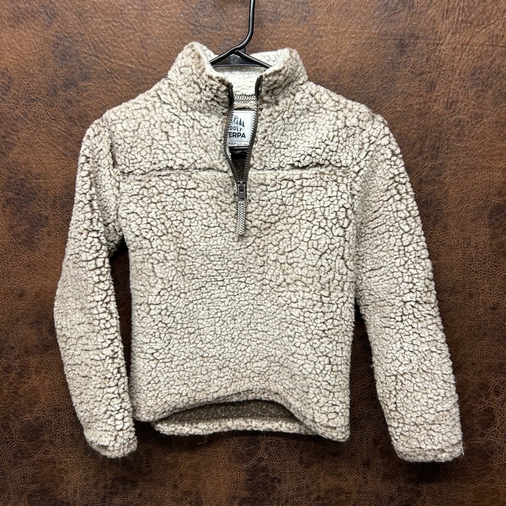 Cuddly Sherpa Child 7/8 Beige 1/4 Zip‎ Teddy Bear Jacket Unisex Pullover